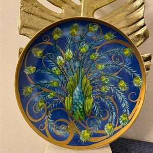 Pottery Barn Art Nouveau Peacock Plate – 8.5” – Blue & Gold – Dishwasher Safe
